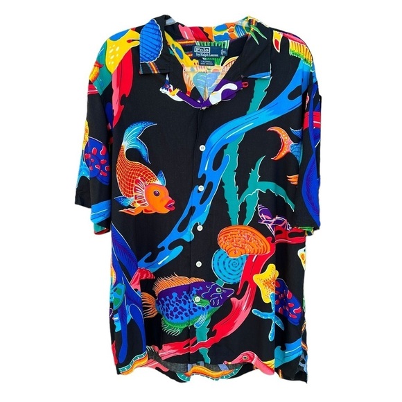 Vintage Polo Ralph Lauren Caldwell Koi Fish Button Down Tropical XL Viscose FLAW - Picture 3 of 16